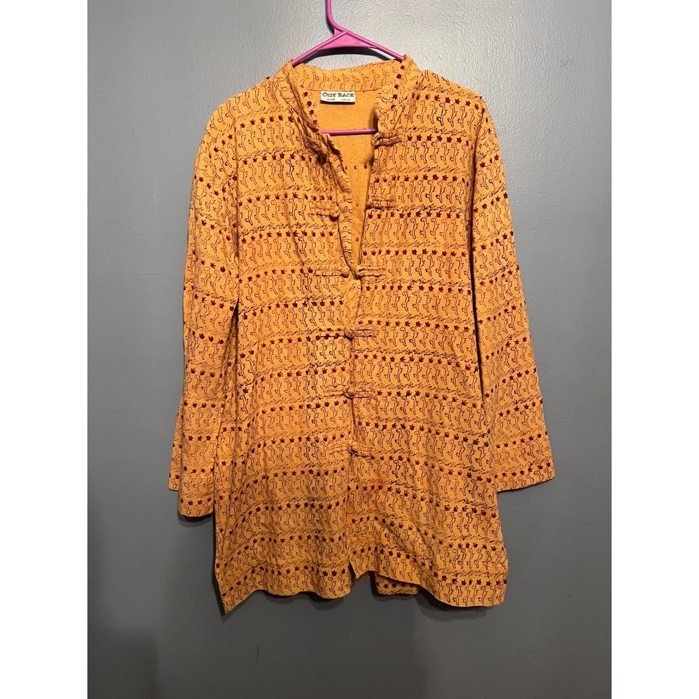 Vintage Orange Abstract Tang Jacket With Frog Buttons Outback Tokyo Fussa No SZ